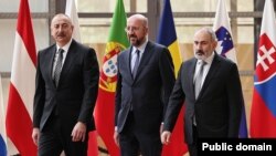 European Council President Charles Michel hosts talks between Armenian Prime Minister Nikol Pashinian and Azerbaijani President Ilham Aliyev in Brussels, May 14, 2023.