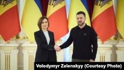 Președinta moldoveană Maia Sandu și preșeidntele ucrainean Volodimir Zelenski în ianuarie 2025, la Chișinău.