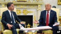 President Donald Trump speaks during a meeting with NATO Secretary-General Mark Rutte in the Oval Office of the White House on July 14.